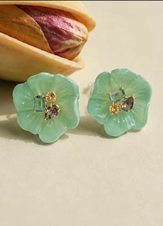 Brincos flor verde menta — Divina Flor Semijoias