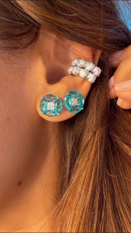 Brincos turquesa e ear cuff — Divina Flor Semijoias